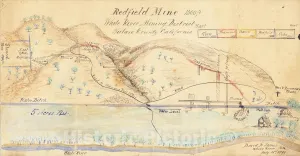 Historic Map : Redfield Mine White River Mining District Tulare County California, 1899, David Bice James, Vintage Wall Art : 24in x 13in