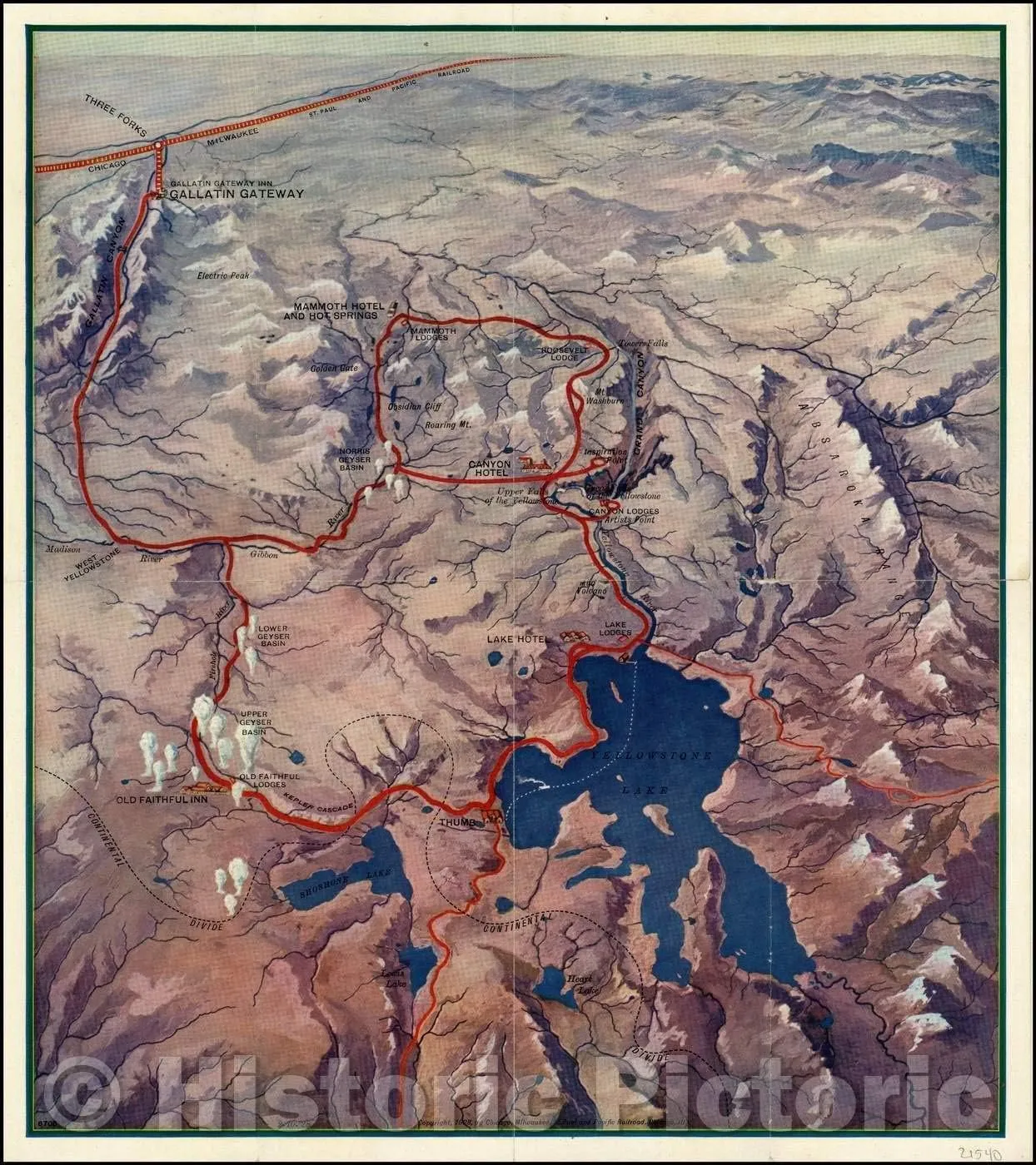 Historic Map - Road Map of The Historic, Scenic and Picturesque Gallatin Gateway Through Famous Gallatin Canyon, 1930, Poole Brothers - Vintage Wall Art 44in x 50in