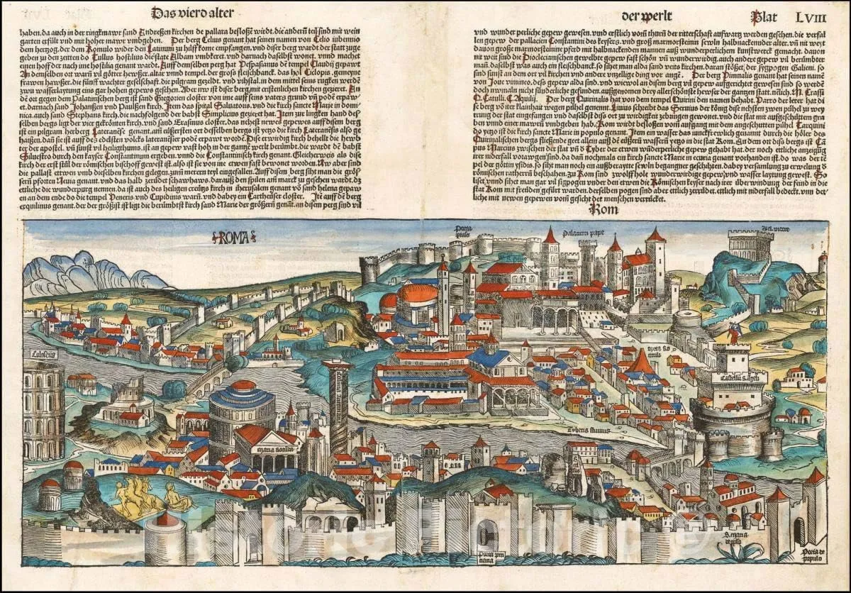 Historic Map : Roma, 1493, Hartmann Schedel, Vintage Wall Art : 24in x 16in