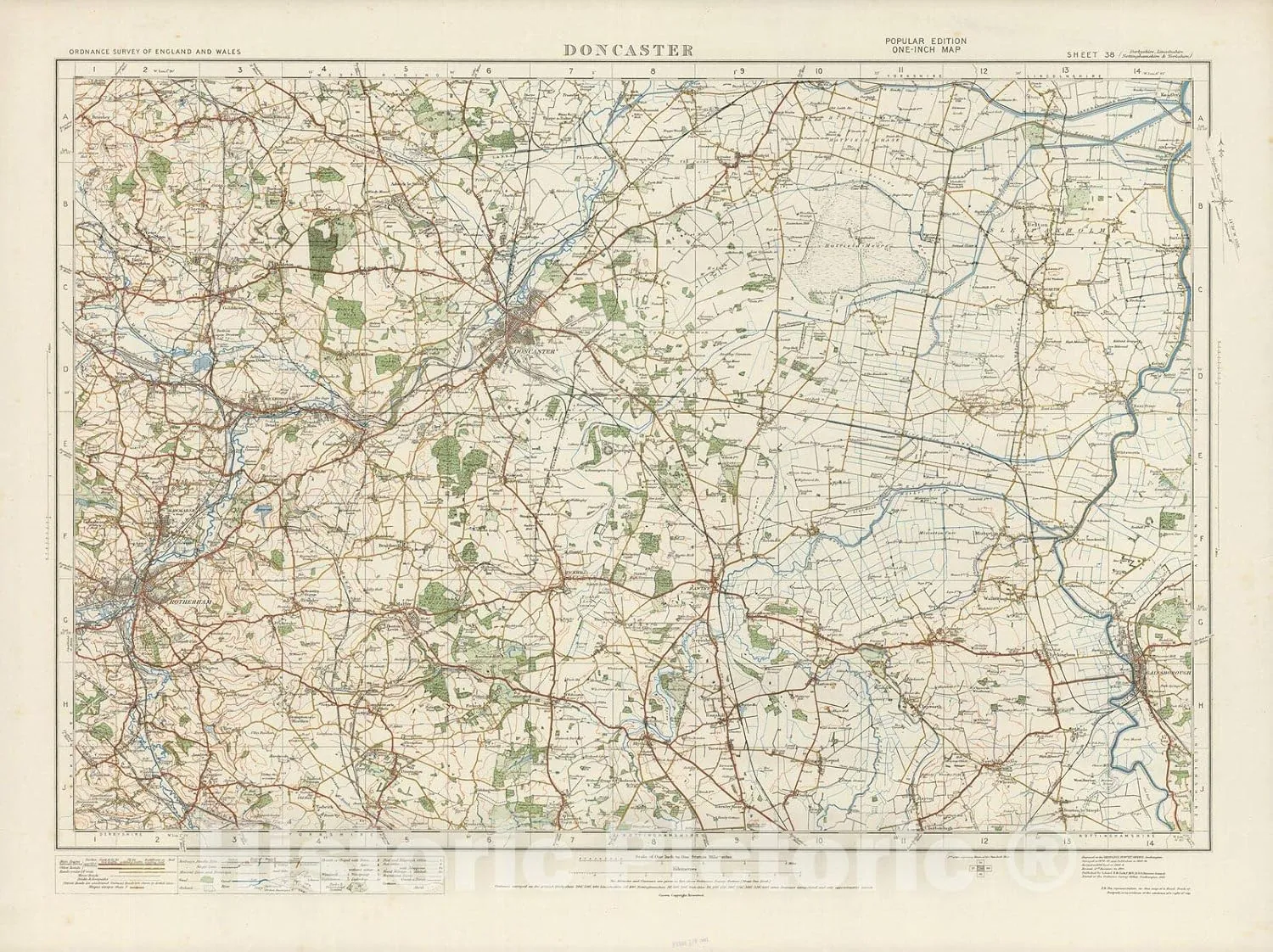 Historic Map : Sheet 38. Doncaster. 1920 - Vintage Wall Art - 24in x 18in