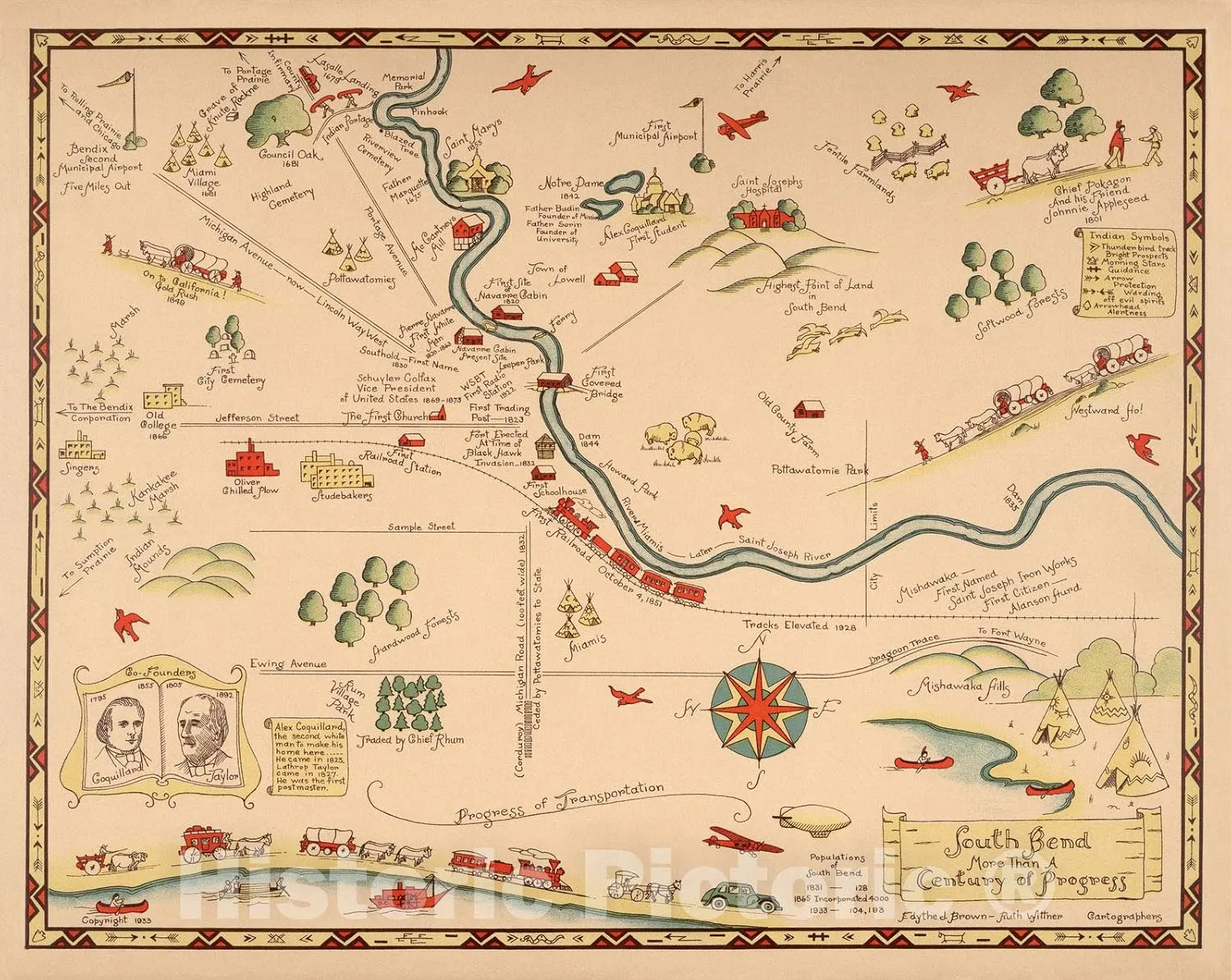 Historic Map : South Bend More Than a Century of Progress. Edythe J. Brown and Ruth Wittner 1933 - Vintage Wall Art - 56in x 44in
