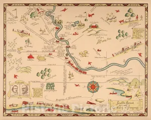 Historic Map : South Bend More Than a Century of Progress. Edythe J. Brown and Ruth Wittner 1933 - Vintage Wall Art - 56in x 44in