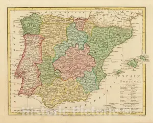 Historic Map : Spain & Portugal (with The Balearic Islands), 1808, Robert Wilkinson, Vintage Wall Art : 55in x 44in