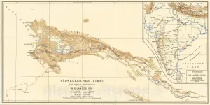 Historic Map : Sudwestliches Tibet Nach eigenen Aufnahmen von H.S. Landor, 1897, 1897, Friedrich Arnold Brockhaus, Vintage Wall Art : 24in x 12in