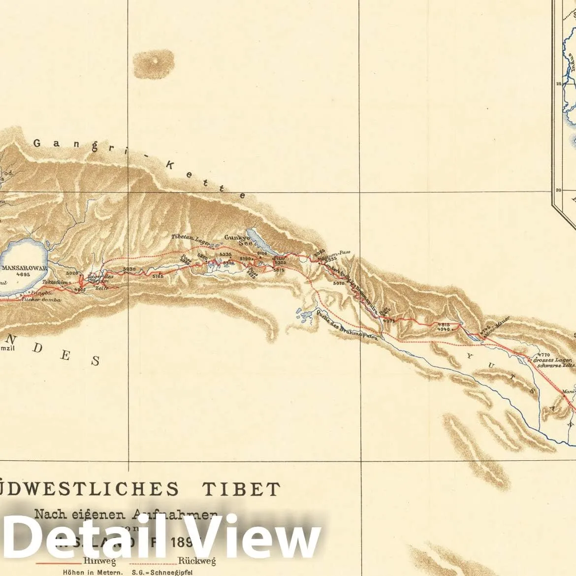 Historic Map : Sudwestliches Tibet Nach eigenen Aufnahmen von H.S. Landor, 1897, 1897, Friedrich Arnold Brockhaus, Vintage Wall Art : 24in x 12in