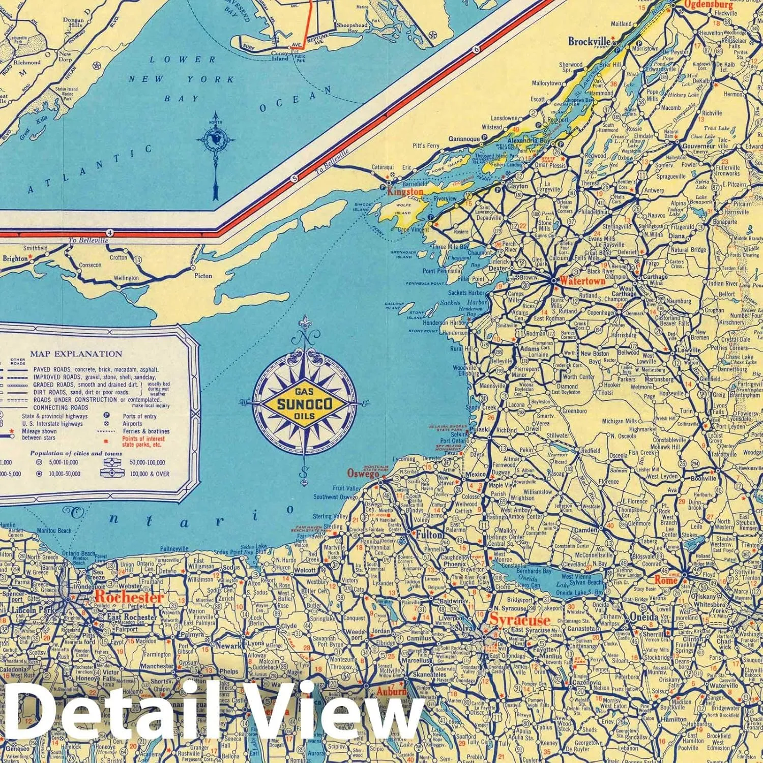 Historic Map : Sunoco Auto Road map New York, 1934 - Vintage Wall Art - 44in x 56in
