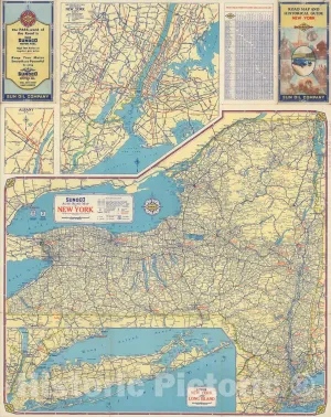Historic Map : Sunoco Auto Road map New York, 1934 - Vintage Wall Art - 44in x 56in