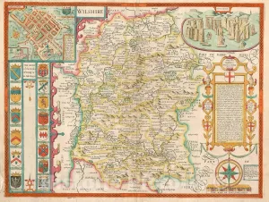 Historic Map : Wiltshire, Depicting Stonehenge, John Speed County, 1676, Vintage Wall D?or : 30in x 24in