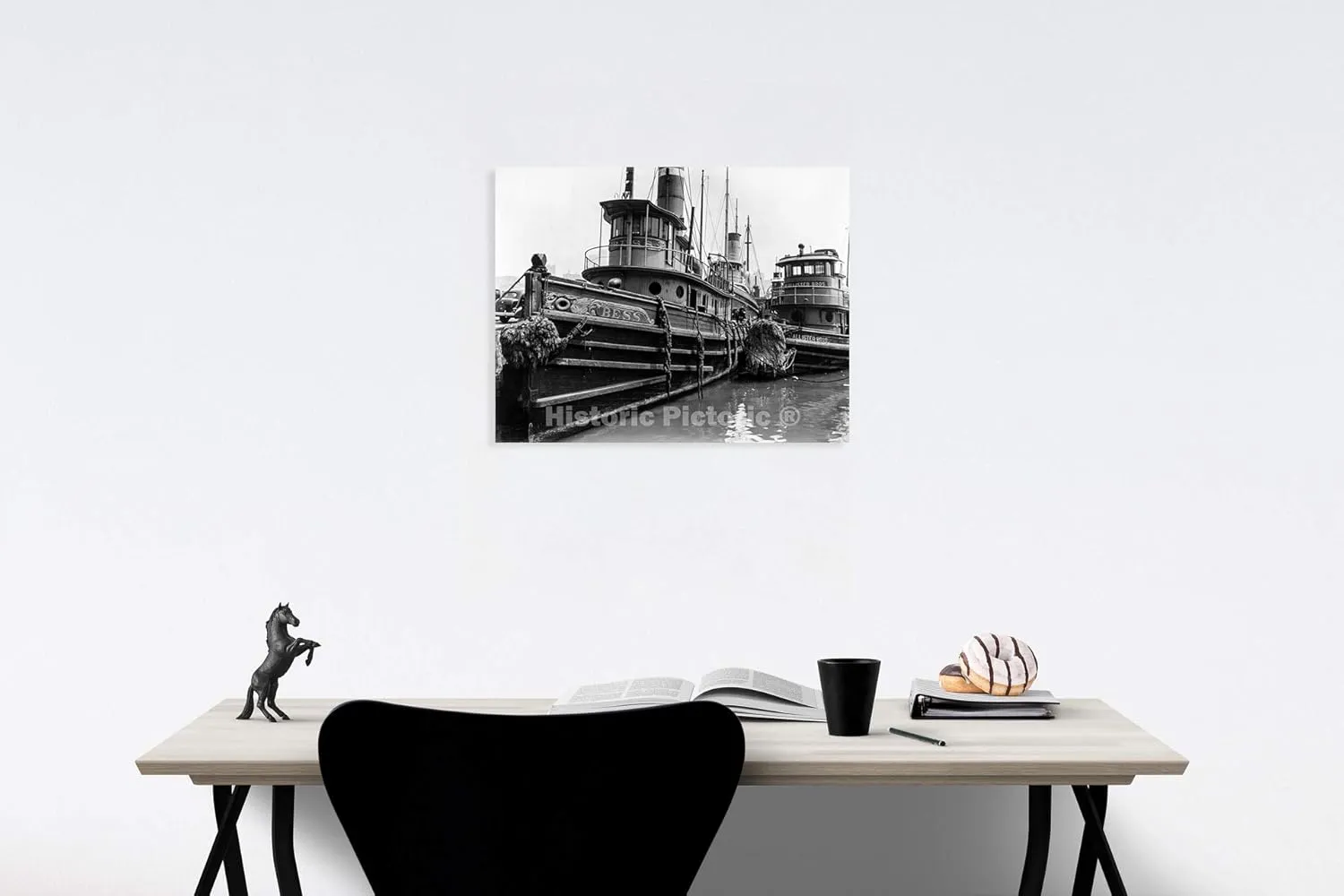 Historic Photo : Bernice Abbott, Changing New York: Tugboats, Pier 11, East River, Manhattan, Vintage Wall Art : 20in x 16in