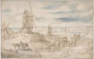 Historic Pictoric Art Print : After Jan Brueghel The Elder - Dutch Landscape with Windmills : Vintage Wall Décor : 36in x 24in