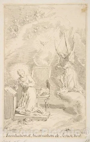 Historic Pictoric Art Print : Claude Gillot - Annunciation : Vintage Wall Décor : 08in x 12in