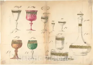 Historic Pictoric Art Print : Compagnia di Venezia & Murano - One of Twenty-Three Sheets of Drawings of Glassware (Mirrors, Chandeliers, Goblets, etc.) : Vintage Wall Décor : 12in x 08in