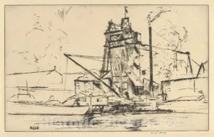 Historic Pictoric Art Print : Ernest Haskell - Bridgeport Docks : Vintage Wall Décor : 36in x 24in