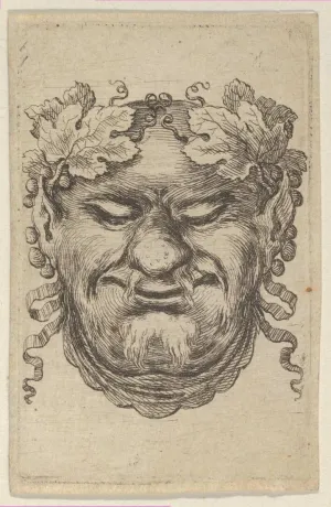 Historic Pictoric Art Print : François Chauveau - Mask of Bacchus with a Wreath of Grape Leaves and Ribbon, from Divers Masques : Vintage Wall Décor : 08in x 12in
