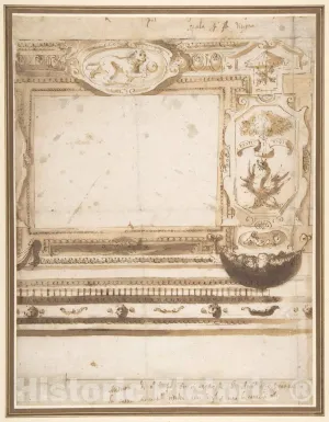 Historic Pictoric Art Print : Giovanni Guerra - Design for a Wall Decoration with The Coat of Arms of The Borghese Family. : Vintage Wall Décor : 18in x 24in