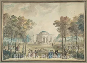 Historic Pictoric Art Print : Jean Démosthène Dugourc - The Garden Façade of Bagatelle : Vintage Wall Décor : 10in x 08in