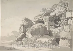 Historic Pictoric Art Print : Johann Christian Klengel - Partial View of The Colosseum; Verso: Sketch of The Temple of Minerva Medicea : Vintage Wall Décor : 36in x 24in