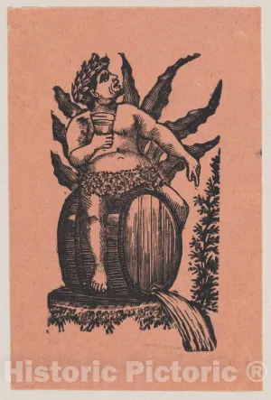 Historic Pictoric Art Print : José Guadalupe Posada - Bacchus astride a Wine Barrel : Vintage Wall Décor : 08in x 12in