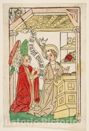 Historic Pictoric Art Print : Probably German, Swabia, 15th Century - The Annunciation : Vintage Wall Décor : 08in x 12in