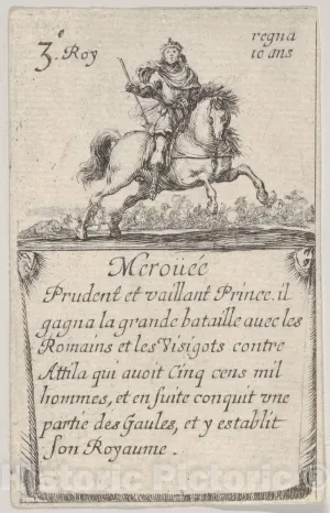 Historic Pictoric Art Print : Stefano Della Bella - Meroüée/Prudent et Vaillant, from 'Game of The Kings of France' (Jeu des Rois de France) : Vintage Wall Décor : 08in x 12in