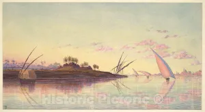 Historic Pictoric Art Print : Thomas Seddon - View on The Nile Near Cairo : Vintage Wall Décor : 24in x 13in
