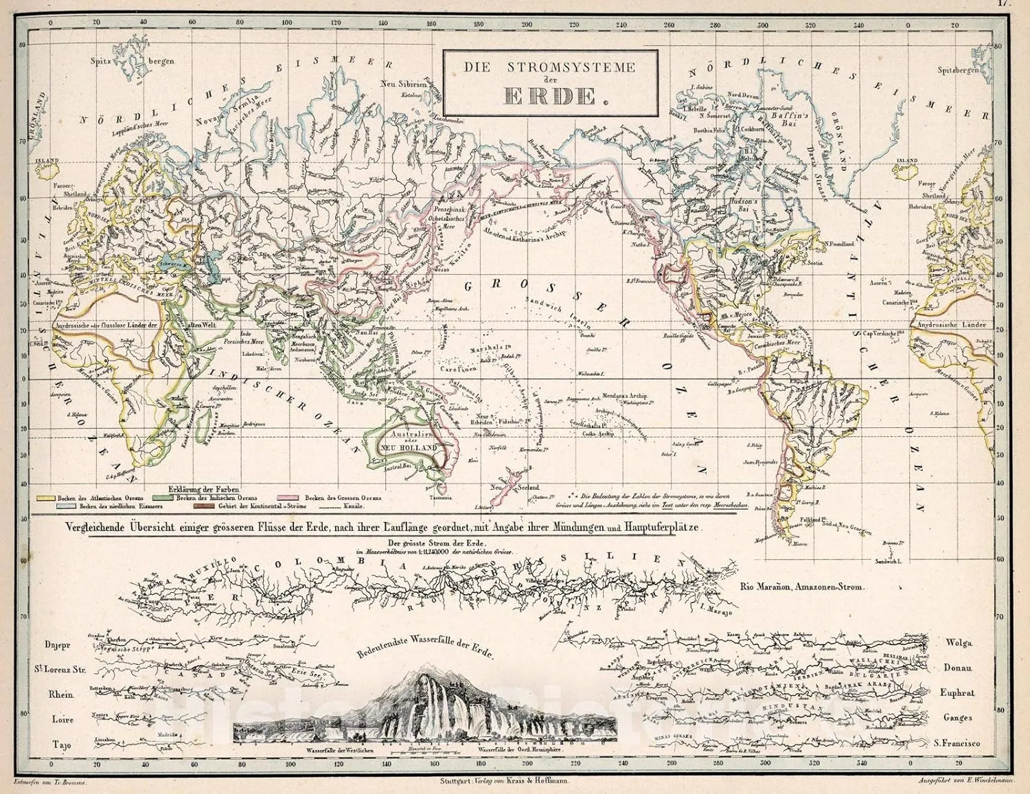 Historic Pictoric Map : 17. Die Stromsysteme der Erde, 1851, Vintage Wall Art : 24in x 18in