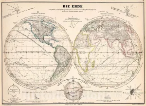 Historic Pictoric Map : 4. Die Erde, 1851, Vintage Wall Art : 24in x 18in