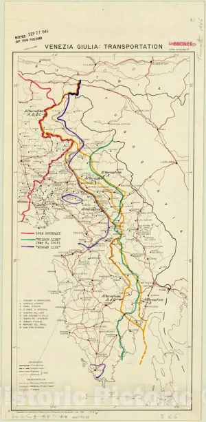 Historic Pictoric Map : Austria 1945, Venezia Giulia : Transportation, Antique Vintage Reproduction : 12in x 24in
