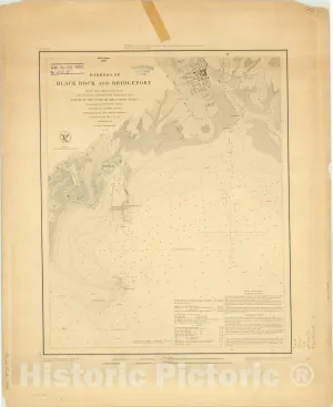 Historic Pictoric Map : Black Rock and Bridgeport Harbors, Connecticut 1848 2, Harbors of Black Rock and Bridgeport, Antique Vintage Reproduction : 36in x 44in