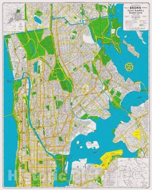 Historic Pictoric Map : Bronx, New York 1959, Hagstrom's map of Bronx, N.Y. City, House Number & Transit Guide, Antique Vintage Reproduction : 44in x 52in