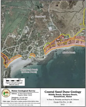 Historic Pictoric Map : Coastal Sand Dune Geology: Middle Beach, Mothers Beach, Kennebunk, Maine, 2011 Cartography Wall Art : 18in x 24in