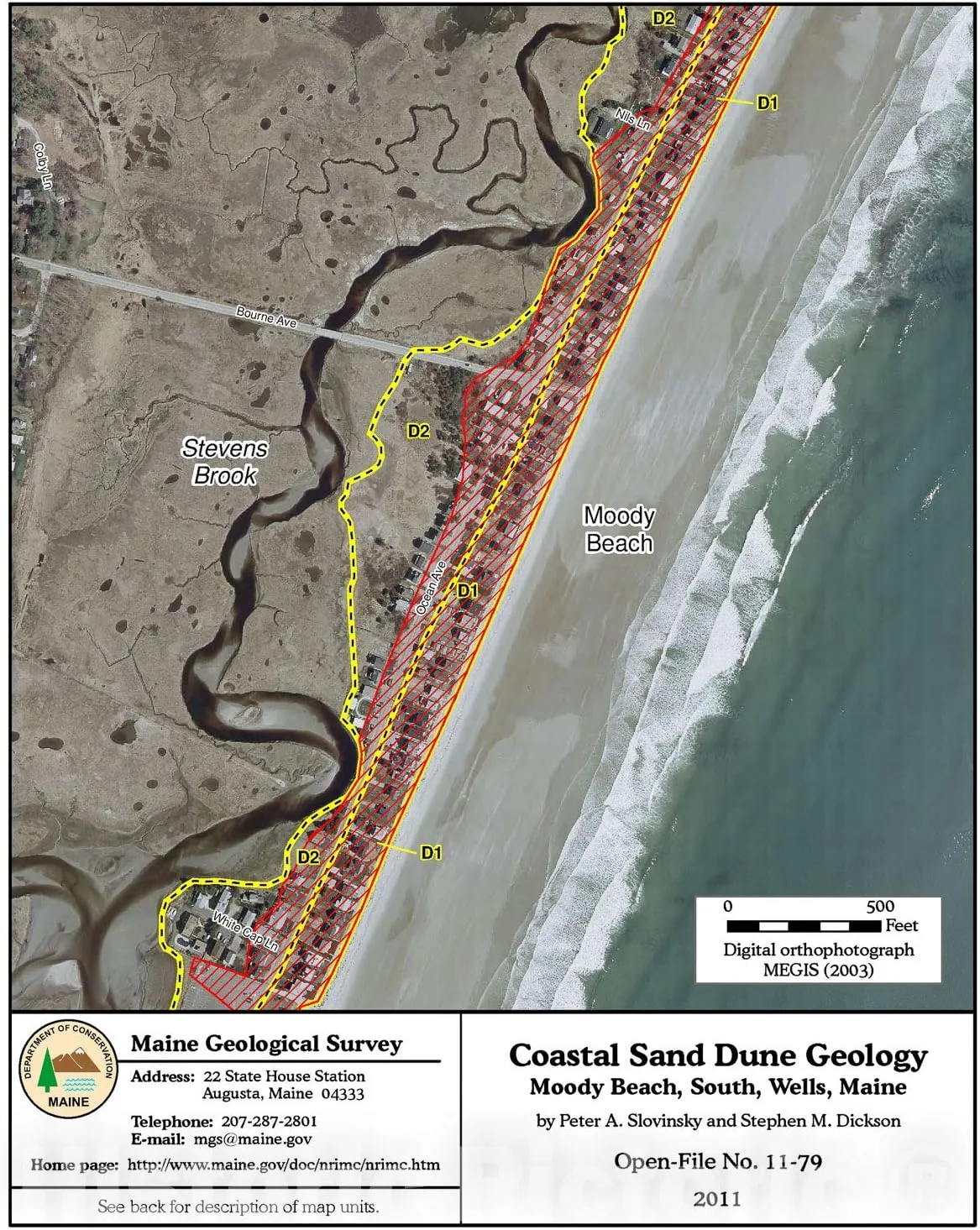 Historic Pictoric Map : Coastal Sand Dune Geology: Moody Beach South, Wells, Maine, 2011 Cartography Wall Art : 18in x 24in