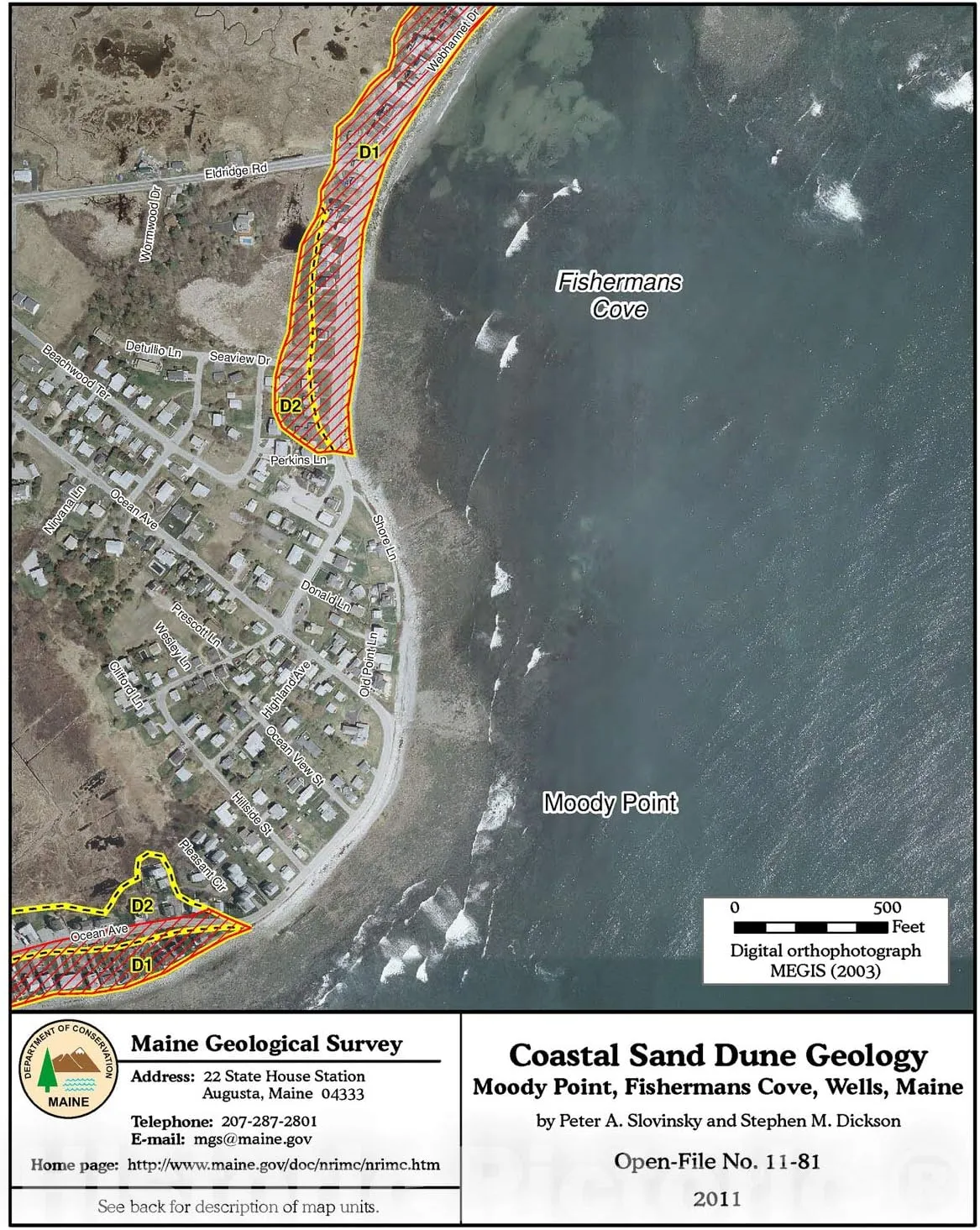Historic Pictoric Map : Coastal Sand Dune Geology: Moody Point, Fishermans Cove, Wells, Maine, 2011 Cartography Wall Art : 18in x 24in