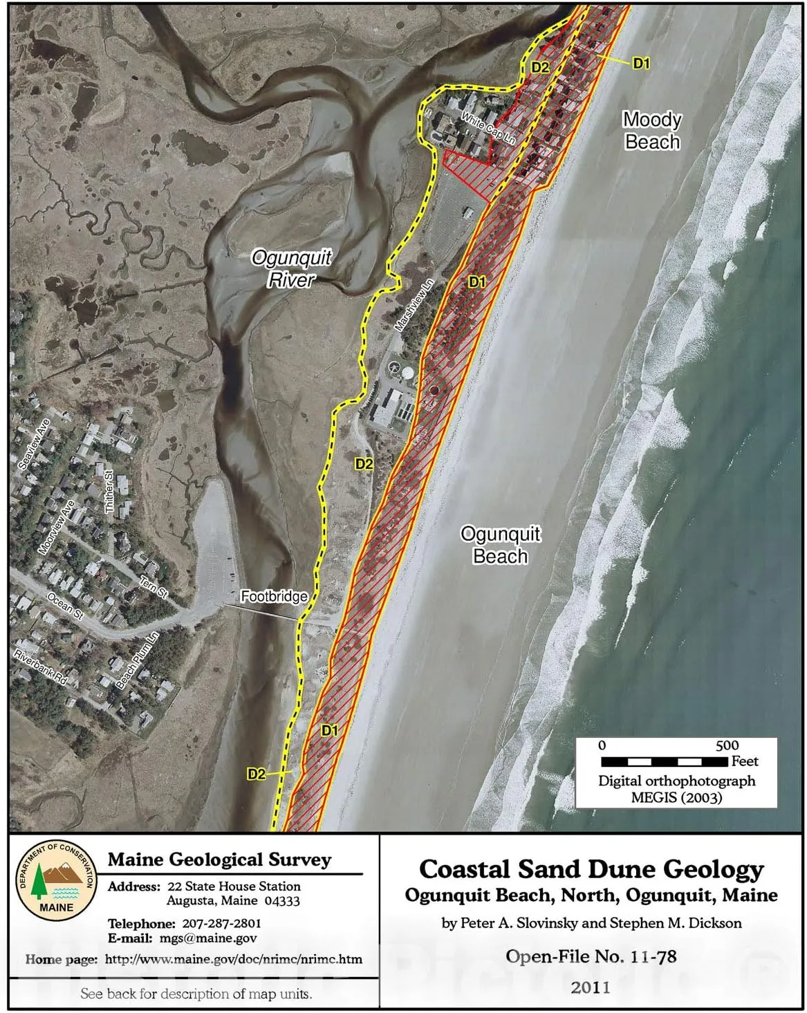 Historic Pictoric Map : Coastal Sand Dune Geology: Ogunquit Beach North, Ogunquit, Maine, 2011 Cartography Wall Art : 18in x 24in