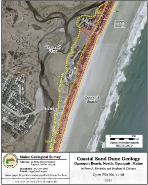 Historic Pictoric Map : Coastal Sand Dune Geology: Ogunquit Beach North, Ogunquit, Maine, 2011 Cartography Wall Art : 18in x 24in