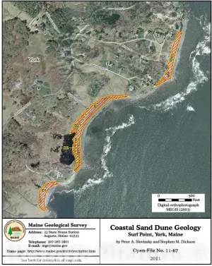 Historic Pictoric Map : Coastal Sand Dune Geology: Surf Point, York, Maine, 2011 Cartography Wall Art : 18in x 24in