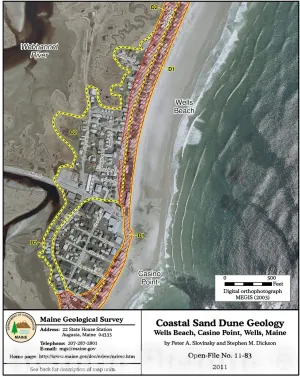 Historic Pictoric Map : Coastal Sand Dune Geology: Wells Beach, Casino Point, Wells, Maine, 2011 Cartography Wall Art : 18in x 24in