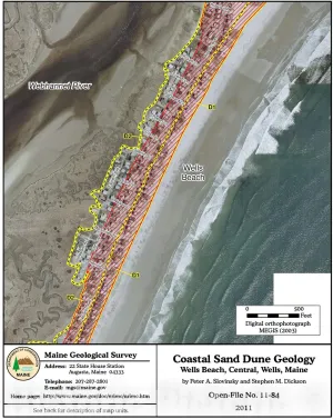 Historic Pictoric Map : Coastal Sand Dune Geology: Wells Beach Central, Wells, Maine, 2011 Cartography Wall Art : 18in x 24in
