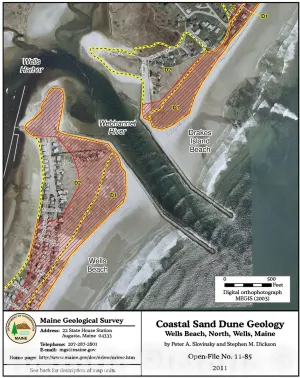 Historic Pictoric Map : Coastal Sand Dune Geology: Wells Beach North, Wells, Maine, 2011 Cartography Wall Art : 18in x 24in