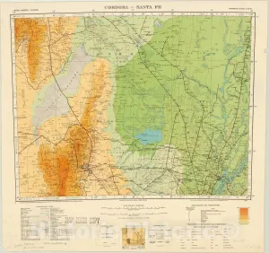 Historic Pictoric Map : Cordoba-Sante Fe, Argentina 1935, Map of Hispanic America, Antique Vintage Reproduction : 44in x 44in