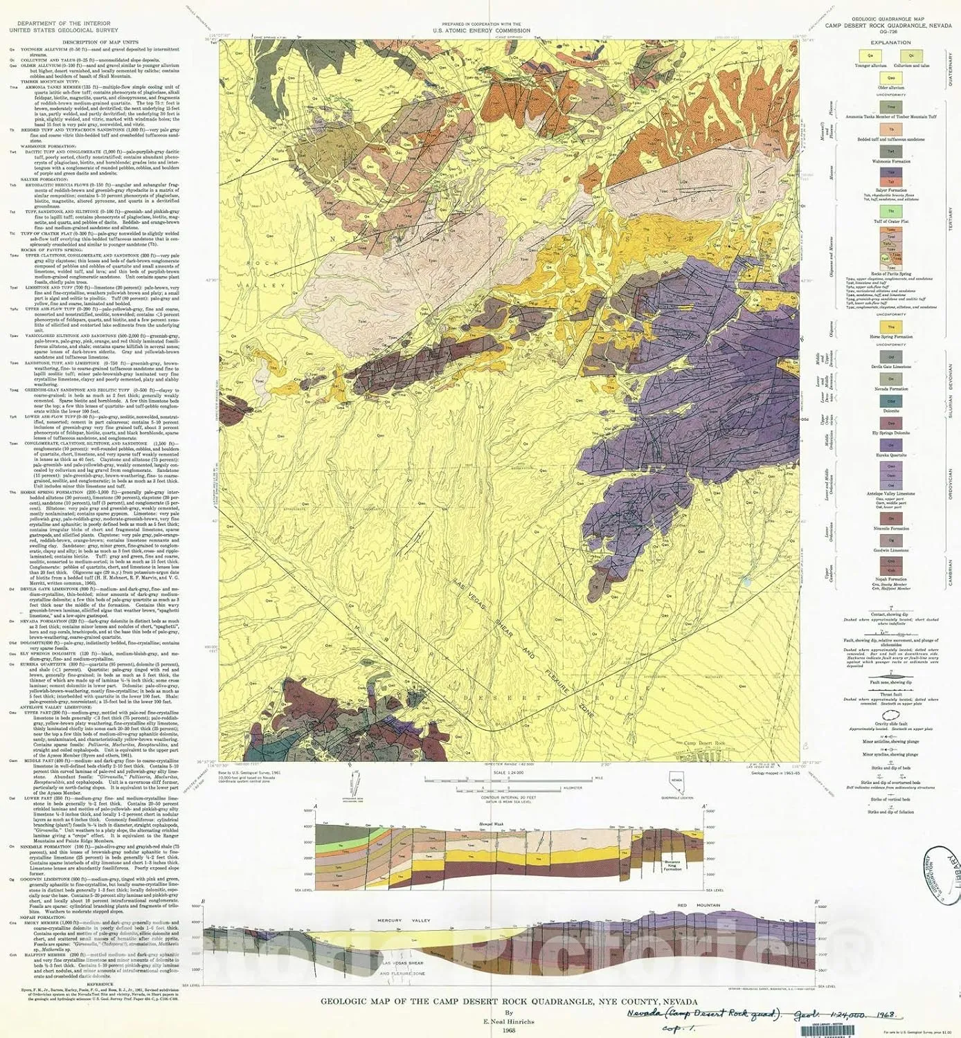Historic Pictoric Map : Geologic map of The Camp Desert Rock Quadrangle, Nye County, Nevada, 1968 Cartography Wall Art : 16in x 16in