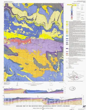 Historic Pictoric Map : Geologic map of The Haystack Rock Quadrangle, Moffat County, Colorado, 1980 Cartography Wall Art : 18in x 24in