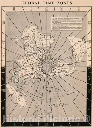Historic Pictoric Map : Global time Zones, 1943, Vintage Wall Art : 18in x 24in