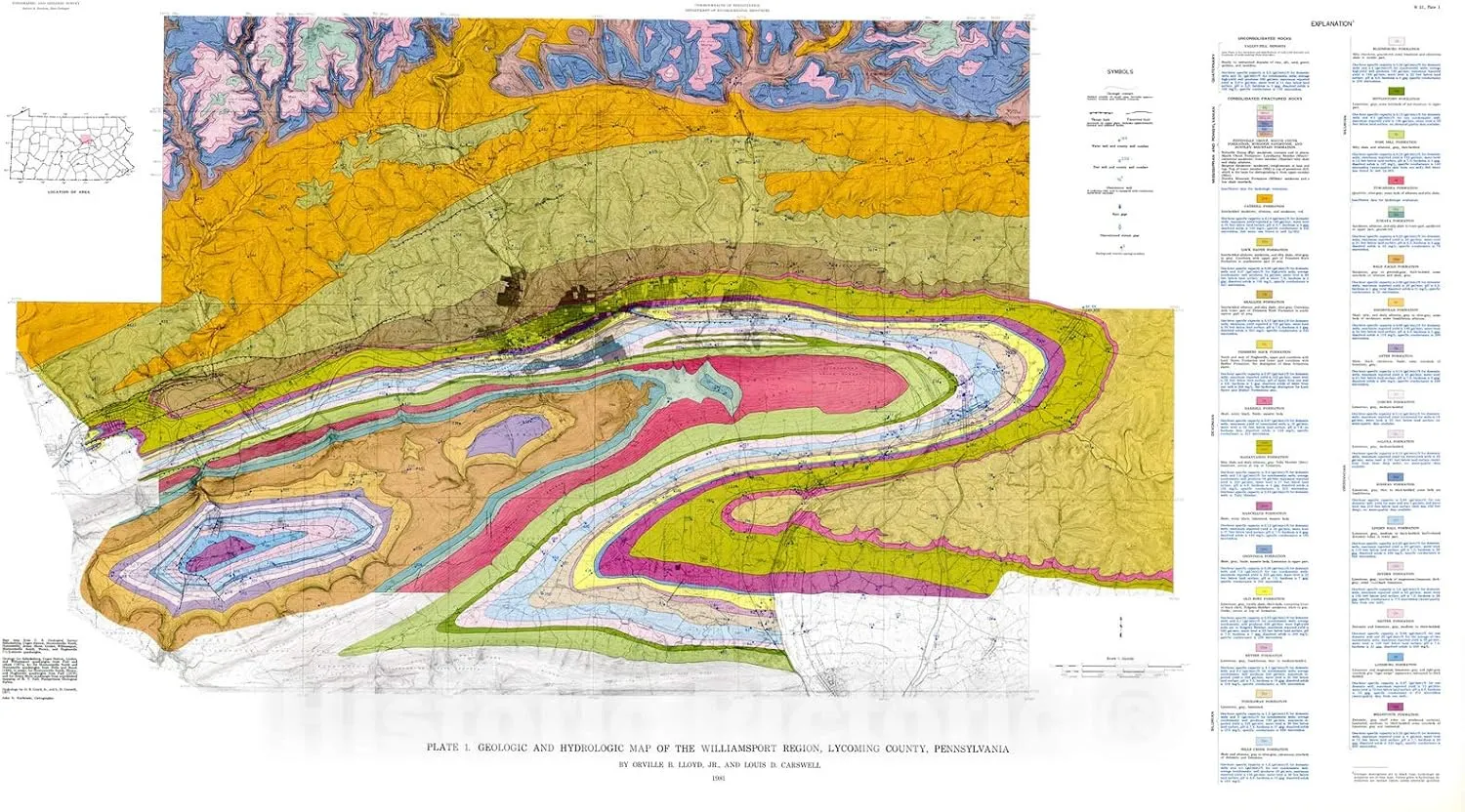 Historic Pictoric Map : Groundwater Resources of The Williamsport Region, Lycoming County, Pennsylvania, 1981 Cartography Wall Art : 24in x 14in