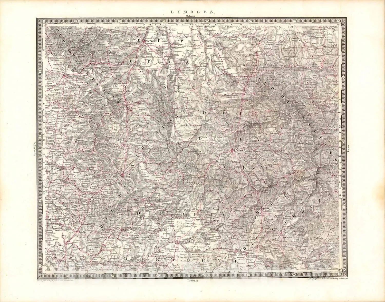 Historic Pictoric Map : Limoges, 1838, Vintage Wall Art : 24in x 18in