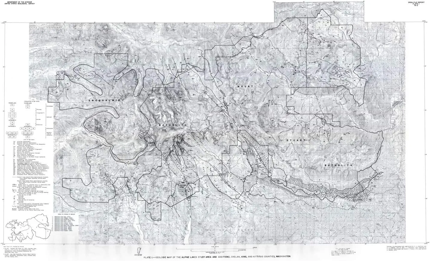 Historic Pictoric Map : Mineral Resources of additions to The Alpine Lakes Study Area, Chelan, King, and Kittitas Counties, Washington, 1975 Cartography Wall Art : 24in x 16in