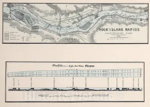 Historic Pictoric Map : Rock Island Rapids of The Mississippi River, 1894, Vintage Wall Art : 44in x 31in