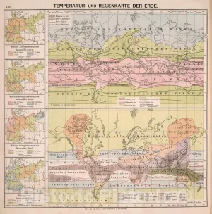 Historic Pictoric Map : S8. Temperatur- und Regenkarte der Erde., 1883, Vintage Wall Decor : 16in x 16in
