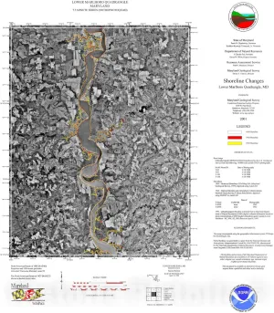 Historic Pictoric Map : Shoreline Changes - Lower Marlboro Quadrangle, MD, 1994 Cartography Wall Art : 16in x 16in