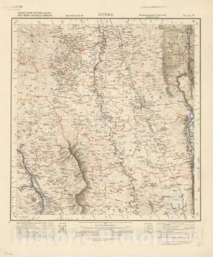Historic Pictoric Map : Shwebo, Lower Chindwin, Sagaing, Ruby Mines, & Mandalay Districts, Burma, No. 84 N 1918, India 1:253,440, Antique Vintage Reproduction : 20in x 24in